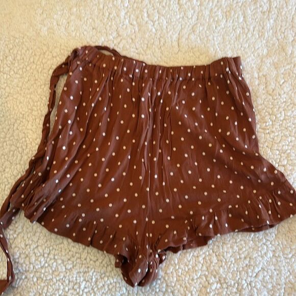 AMERICAN EAGLE brown polka dot ruffle elastic waist wrap skort women’s size XS - Picture 8 of 9